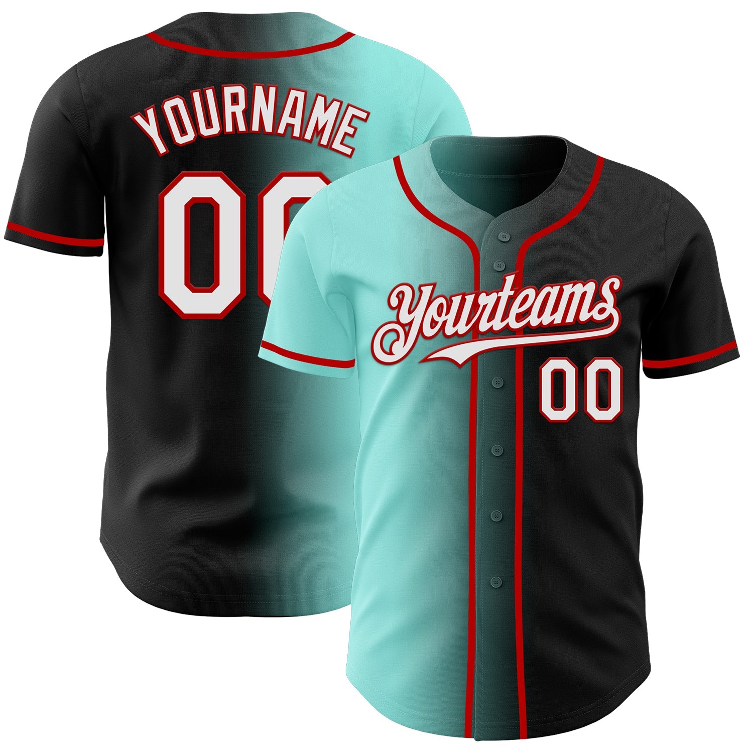 Custom Black White Ice Blue-Red Authentic Gradient Fashion Baseball Jersey - Sky-Custom