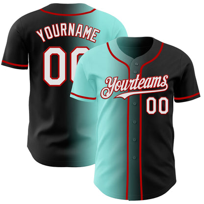 Custom Black White Ice Blue-Red Authentic Gradient Fashion Baseball Jersey - Sky-Custom