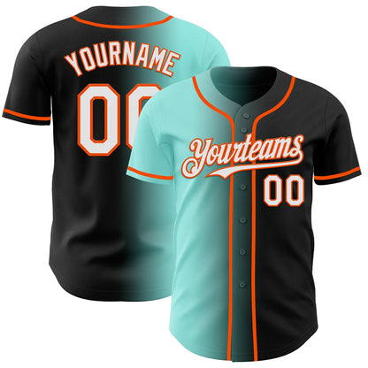 Custom Black White Ice Blue-Orange Authentic Gradient Fashion Baseball Jersey - Sky-Custom