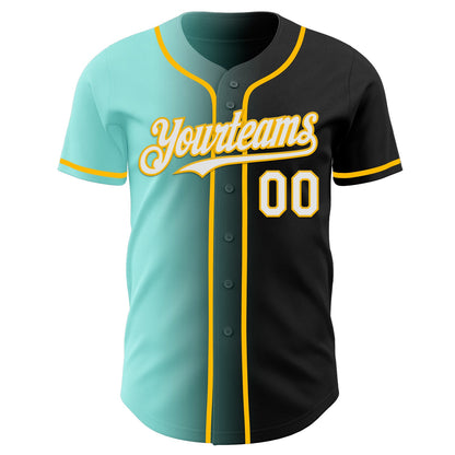 Custom Black White Ice Blue-Gold Authentic Gradient Fashion Baseball Jersey - Sky-Custom
