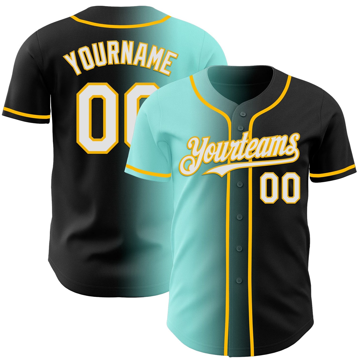 Custom Black White Ice Blue-Gold Authentic Gradient Fashion Baseball Jersey - Sky-Custom