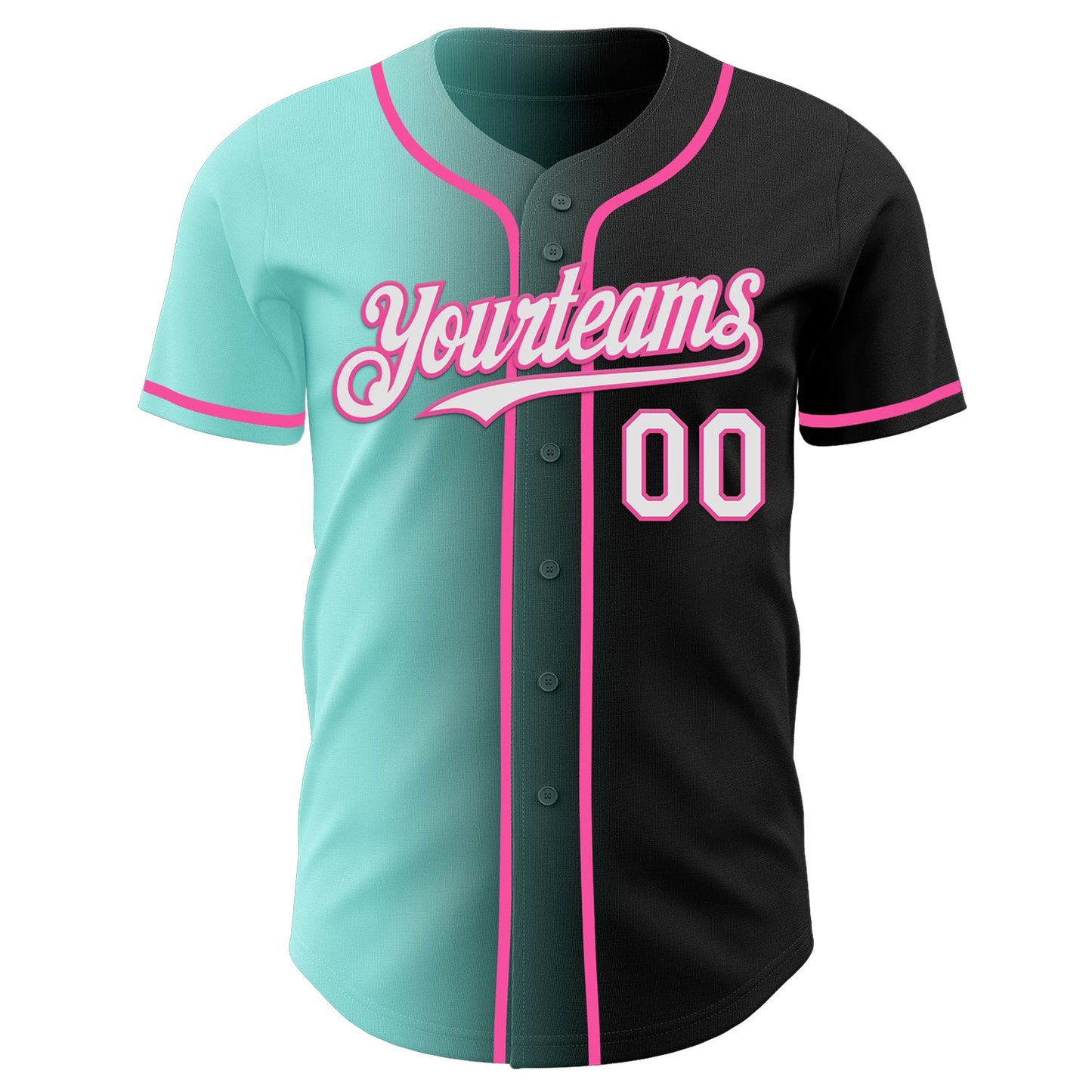 Custom Black White Ice Blue-Pink Authentic Gradient Fashion Baseball Jersey - Sky-Custom