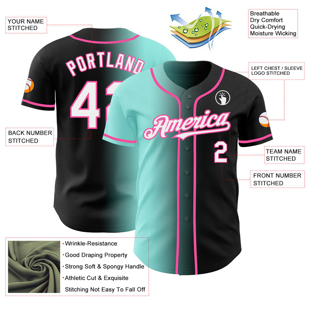Custom Black White Ice Blue-Pink Authentic Gradient Fashion Baseball Jersey - Sky-Custom