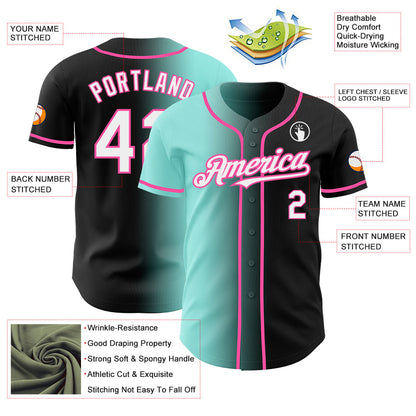 Custom Black White Ice Blue-Pink Authentic Gradient Fashion Baseball Jersey - Sky-Custom