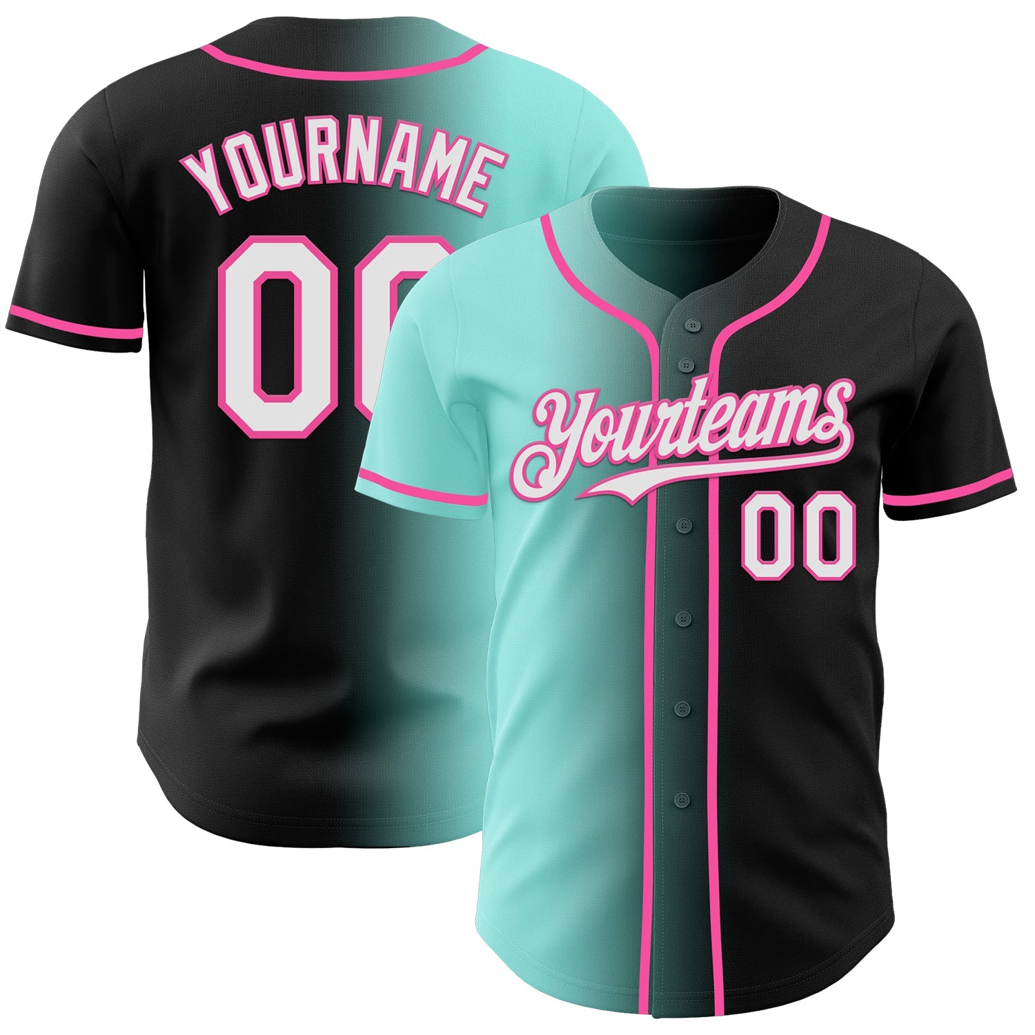 Custom Black White Ice Blue-Pink Authentic Gradient Fashion Baseball Jersey - Sky-Custom