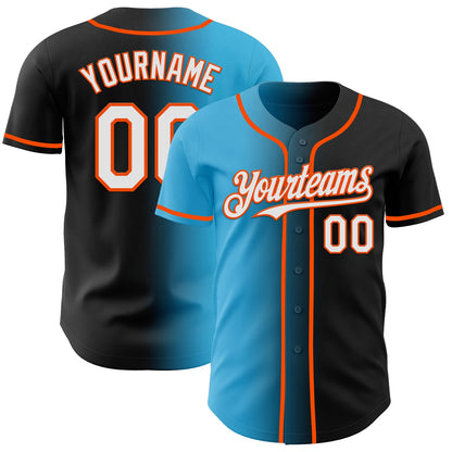 Custom Black White Sky Blue-Orange Authentic Gradient Fashion Baseball Jersey - Sky-Custom
