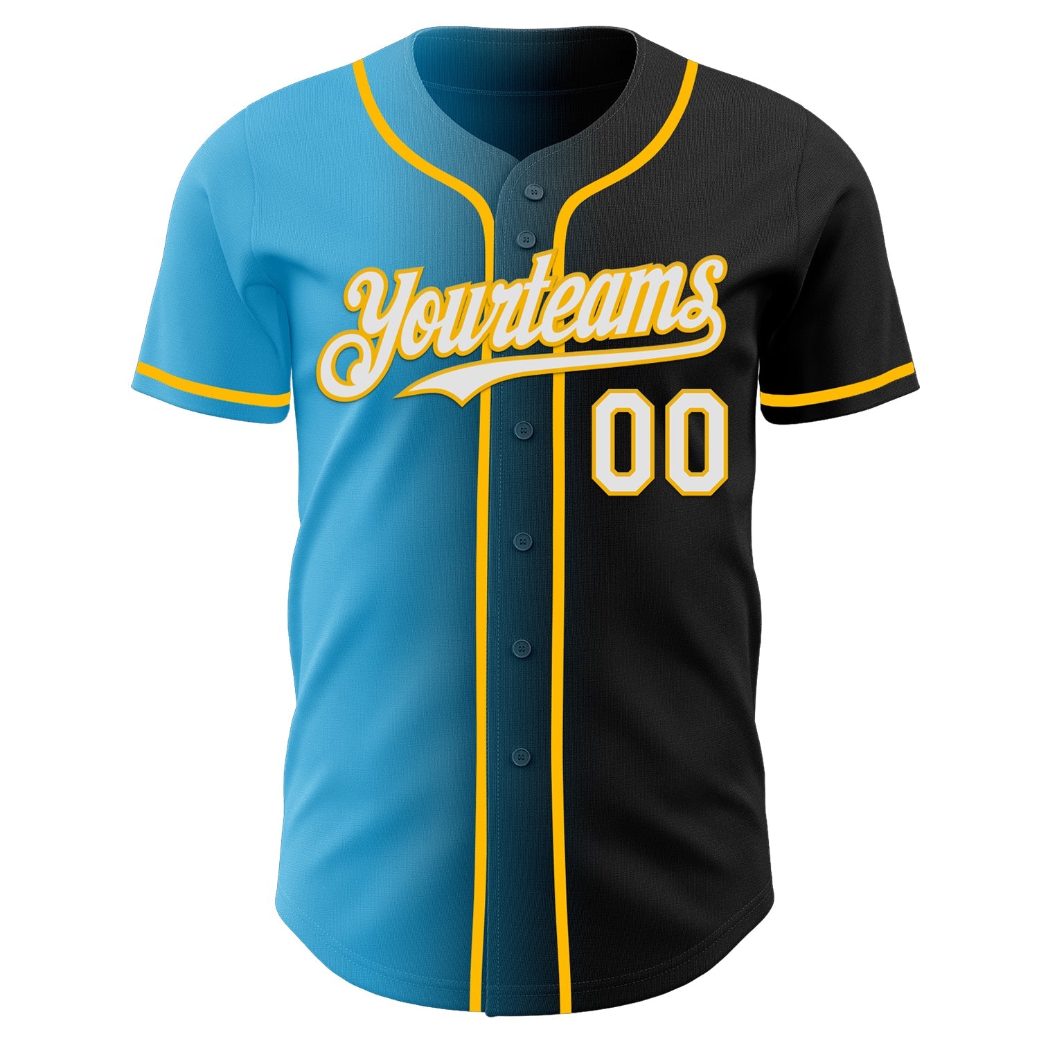 Custom Black White Sky Blue-Gold Authentic Gradient Fashion Baseball Jersey - Sky-Custom