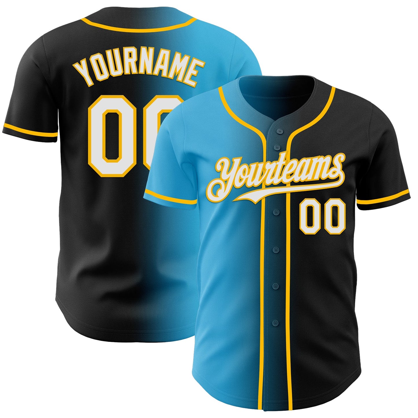 Custom Black White Sky Blue-Gold Authentic Gradient Fashion Baseball Jersey - Sky-Custom