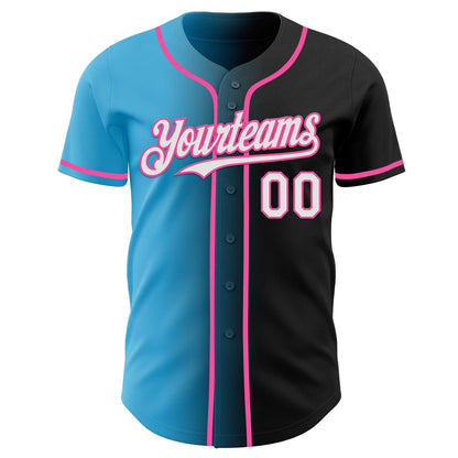 Custom Black White Sky Blue-Pink Authentic Gradient Fashion Baseball Jersey - Sky-Custom