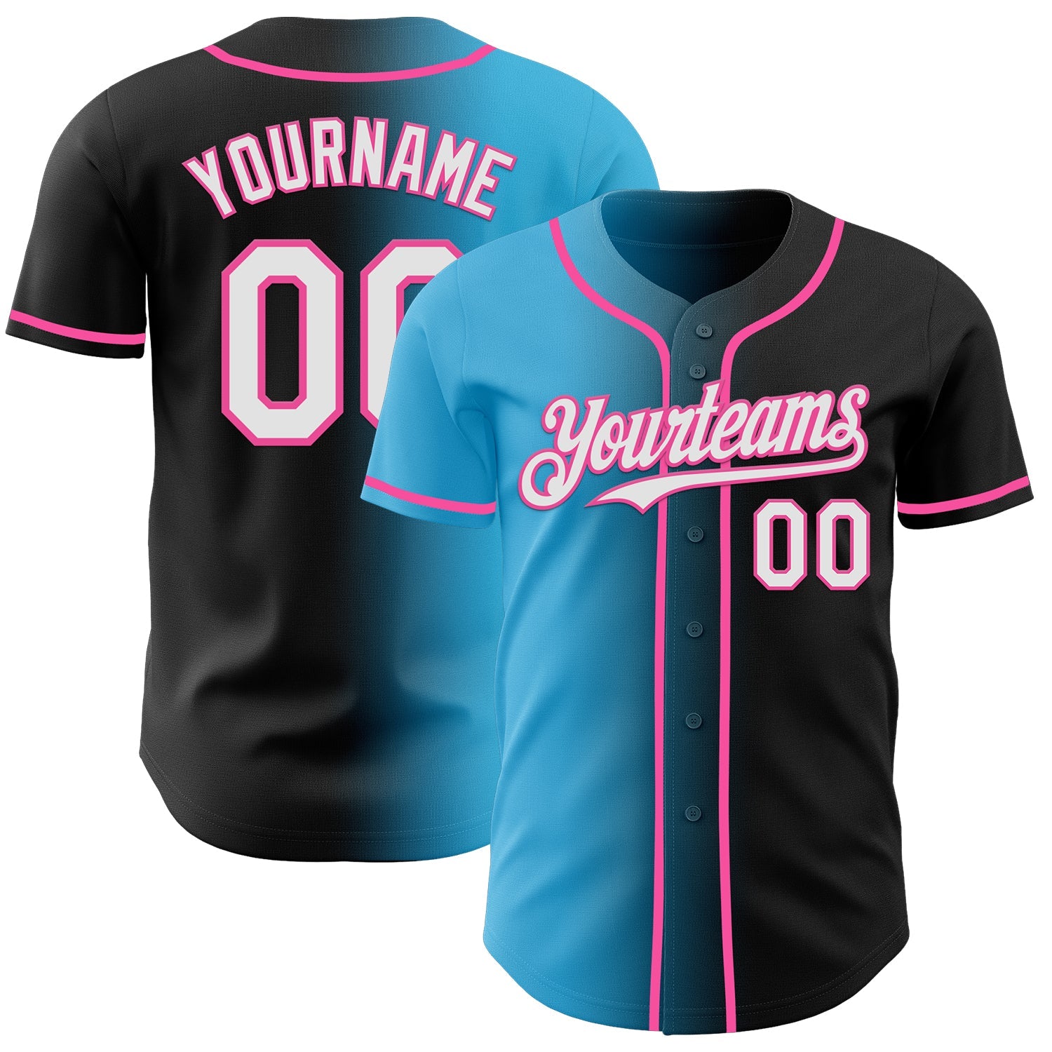 Custom Black White Sky Blue-Pink Authentic Gradient Fashion Baseball Jersey - Sky-Custom