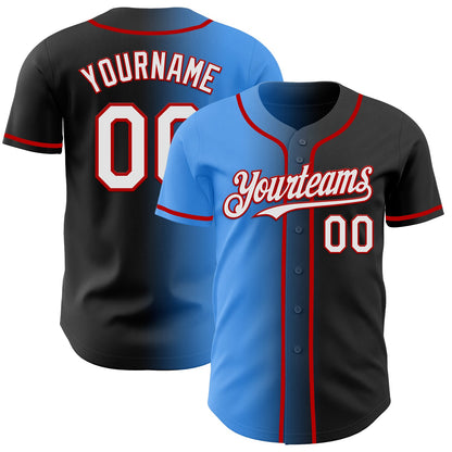 Custom Black White Electric Blue-Red Authentic Gradient Fashion Baseball Jersey - Sky-Custom