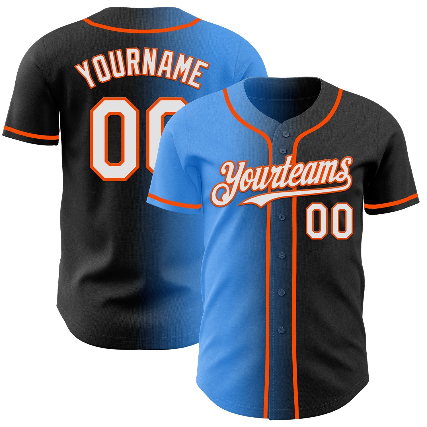 Custom Black White Electric Blue-Orange Authentic Gradient Fashion Baseball Jersey - Sky-Custom