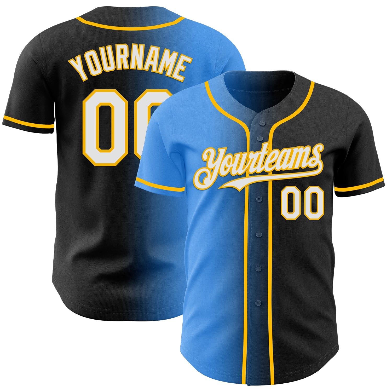 Custom Black White Electric Blue-Gold Authentic Gradient Fashion Baseball Jersey - Sky-Custom