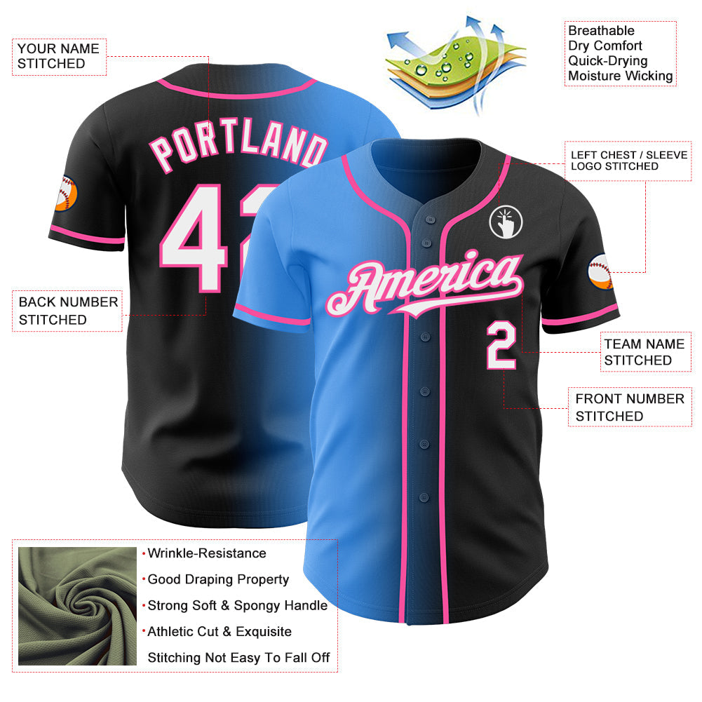 Custom Black White Electric Blue-Pink Authentic Gradient Fashion Baseball Jersey - Sky-Custom