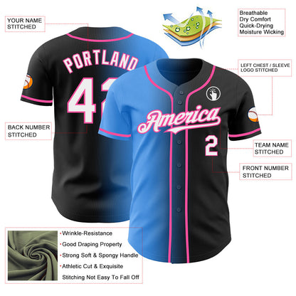 Custom Black White Electric Blue-Pink Authentic Gradient Fashion Baseball Jersey - Sky-Custom