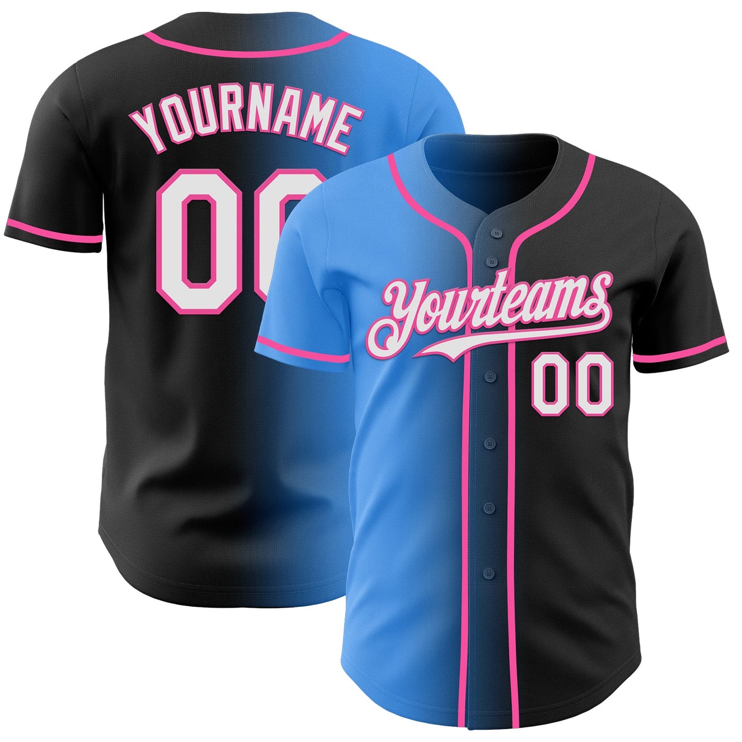 Custom Black White Electric Blue-Pink Authentic Gradient Fashion Baseball Jersey - Sky-Custom