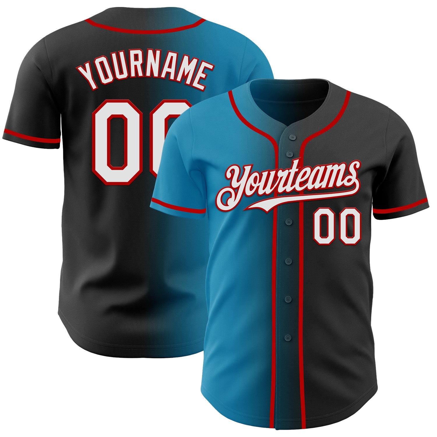 Custom Black White Panther Blue-Red Authentic Gradient Fashion Baseball Jersey - Sky-Custom