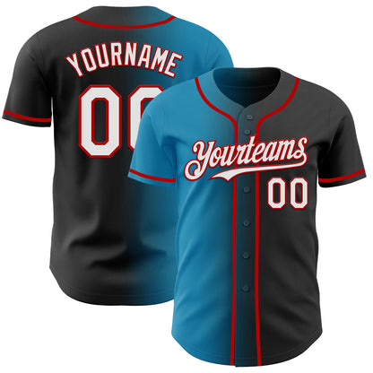 Custom Black White Panther Blue-Red Authentic Gradient Fashion Baseball Jersey - Sky-Custom