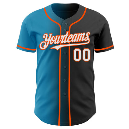 Custom Black White Panther Blue-Orange Authentic Gradient Fashion Baseball Jersey - Sky-Custom