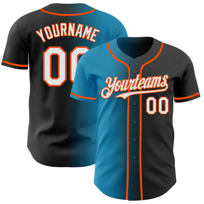 Custom Black White Panther Blue-Orange Authentic Gradient Fashion Baseball Jersey - Sky-Custom