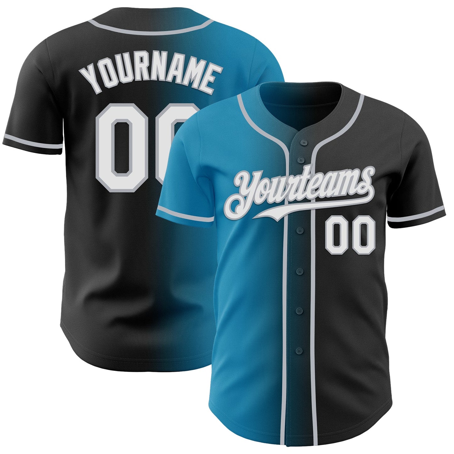 Custom Black White Panther Blue-Gray Authentic Gradient Fashion Baseball Jersey - Sky-Custom