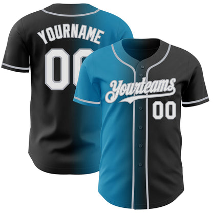 Custom Black White Panther Blue-Gray Authentic Gradient Fashion Baseball Jersey - Sky-Custom