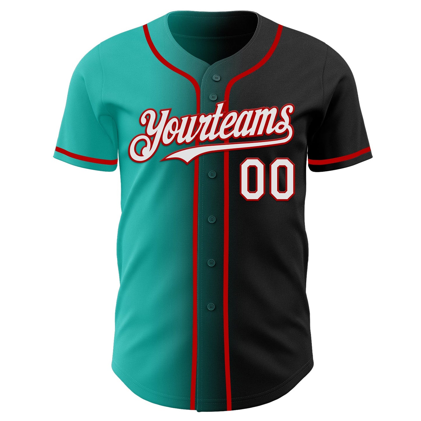 Custom Black White Aqua-Red Authentic Gradient Fashion Baseball Jersey - Sky-Custom