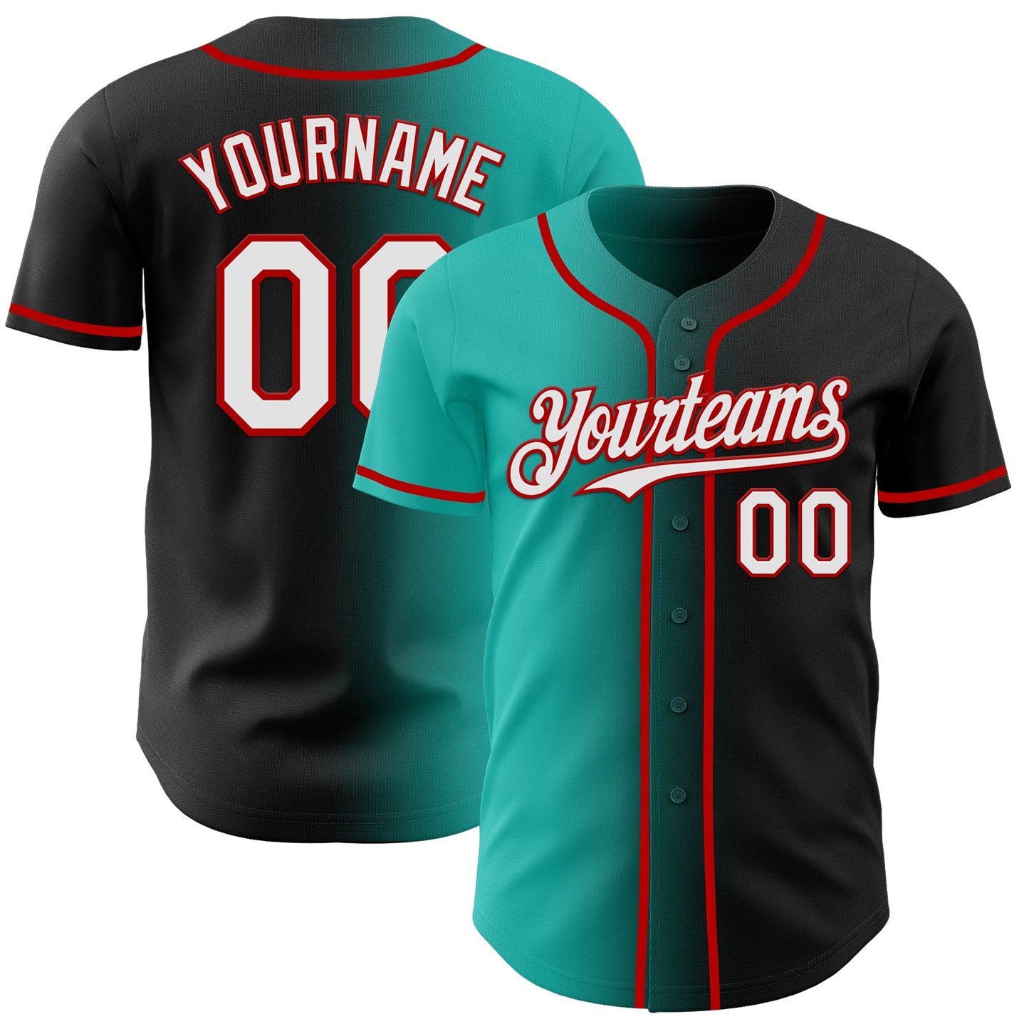 Custom Black White Aqua-Red Authentic Gradient Fashion Baseball Jersey - Sky-Custom