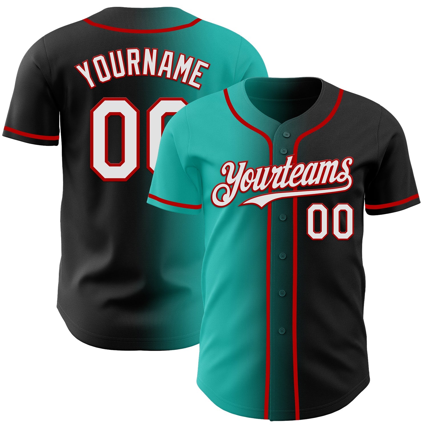 Custom Black White Aqua-Red Authentic Gradient Fashion Baseball Jersey - Sky-Custom