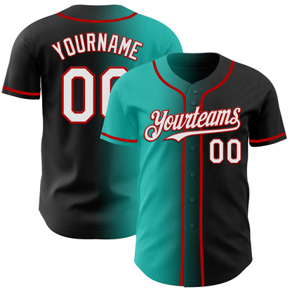 Custom Black White Aqua-Red Authentic Gradient Fashion Baseball Jersey - Sky-Custom