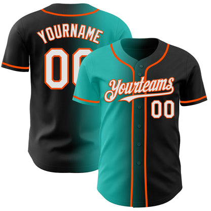 Custom Black White Aqua-Orange Authentic Gradient Fashion Baseball Jersey - Sky-Custom