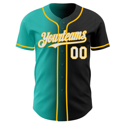 Custom Black White Aqua-Gold Authentic Gradient Fashion Baseball Jersey - Sky-Custom