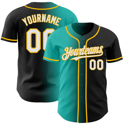 Custom Black White Aqua-Gold Authentic Gradient Fashion Baseball Jersey - Sky-Custom