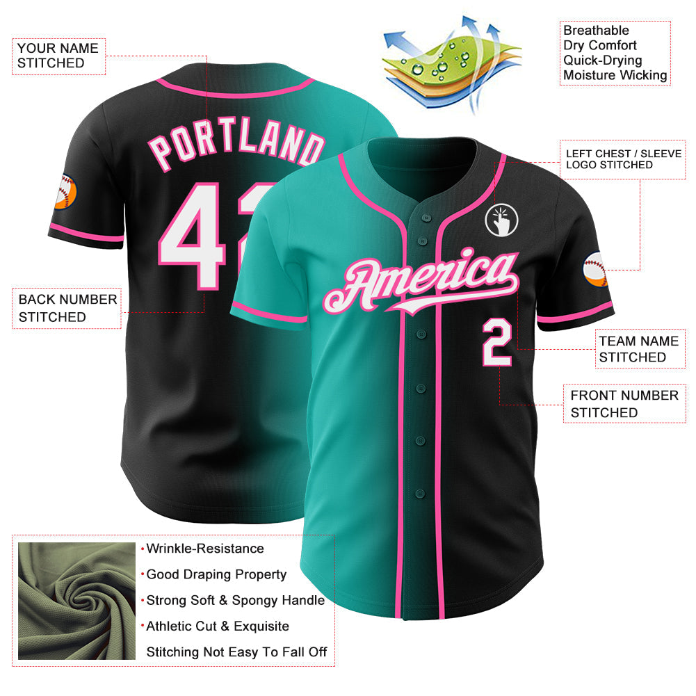 Custom Black White Aqua-Pink Authentic Gradient Fashion Baseball Jersey - Sky-Custom