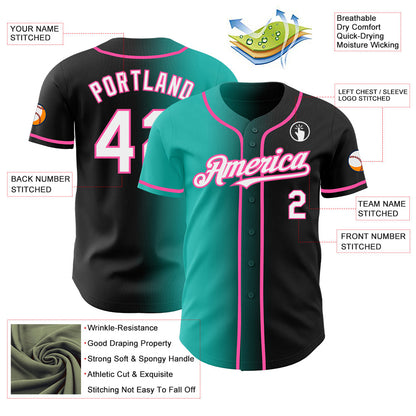 Custom Black White Aqua-Pink Authentic Gradient Fashion Baseball Jersey - Sky-Custom
