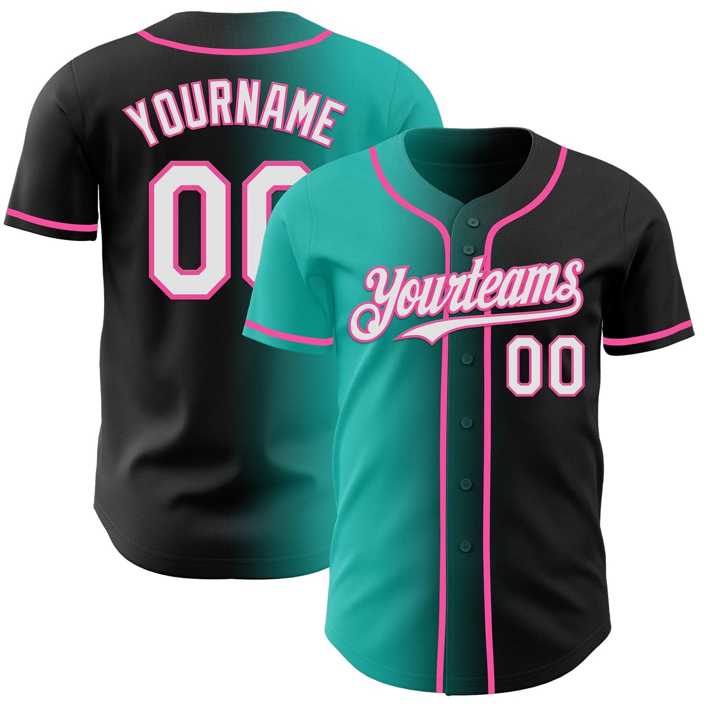 Custom Black White Aqua-Pink Authentic Gradient Fashion Baseball Jersey - Sky-Custom