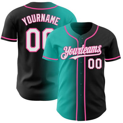 Custom Black White Aqua-Pink Authentic Gradient Fashion Baseball Jersey - Sky-Custom