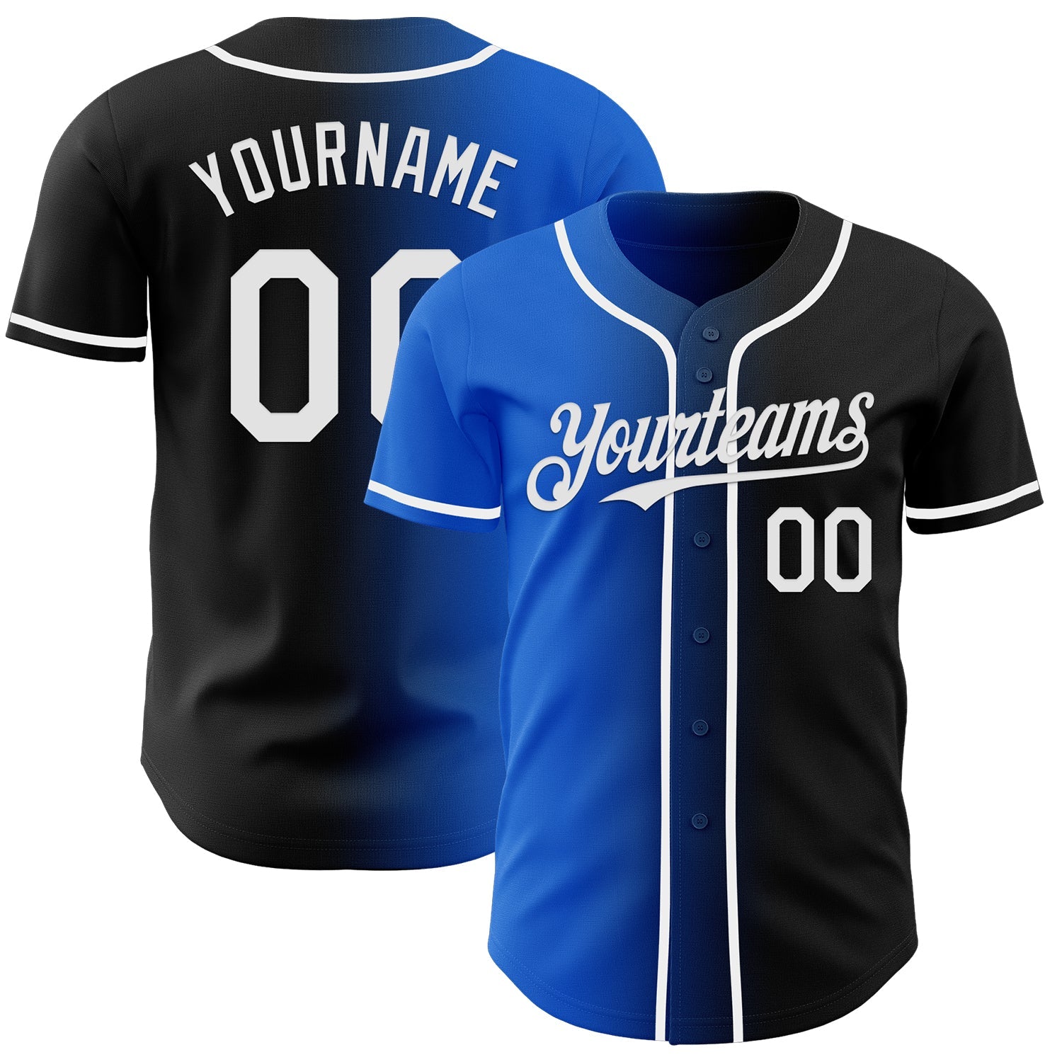 Custom Black White-Thunder Blue Authentic Gradient Fashion Baseball Jersey - Sky-Custom