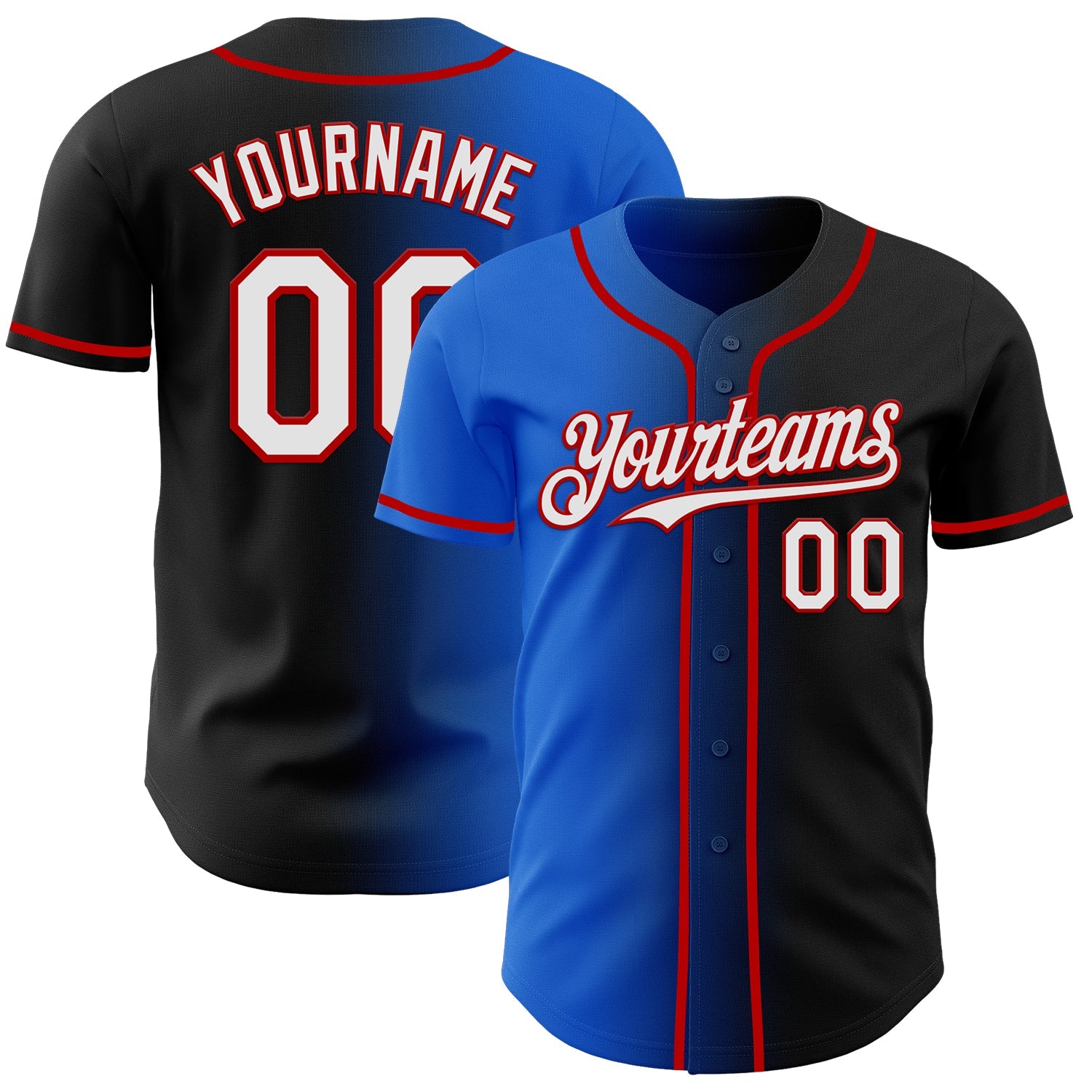 Custom Black White Thunder Blue-Red Authentic Gradient Fashion Baseball Jersey - Sky-Custom