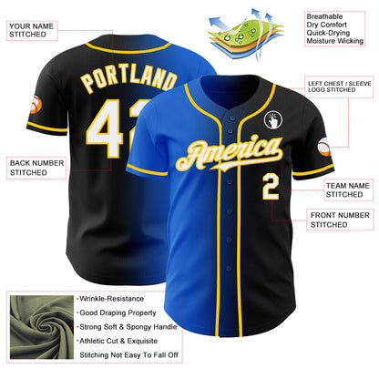 Custom Black White Thunder Blue-Yellow Authentic Gradient Fashion Baseball Jersey - Sky-Custom