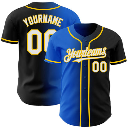 Custom Black White Thunder Blue-Yellow Authentic Gradient Fashion Baseball Jersey - Sky-Custom