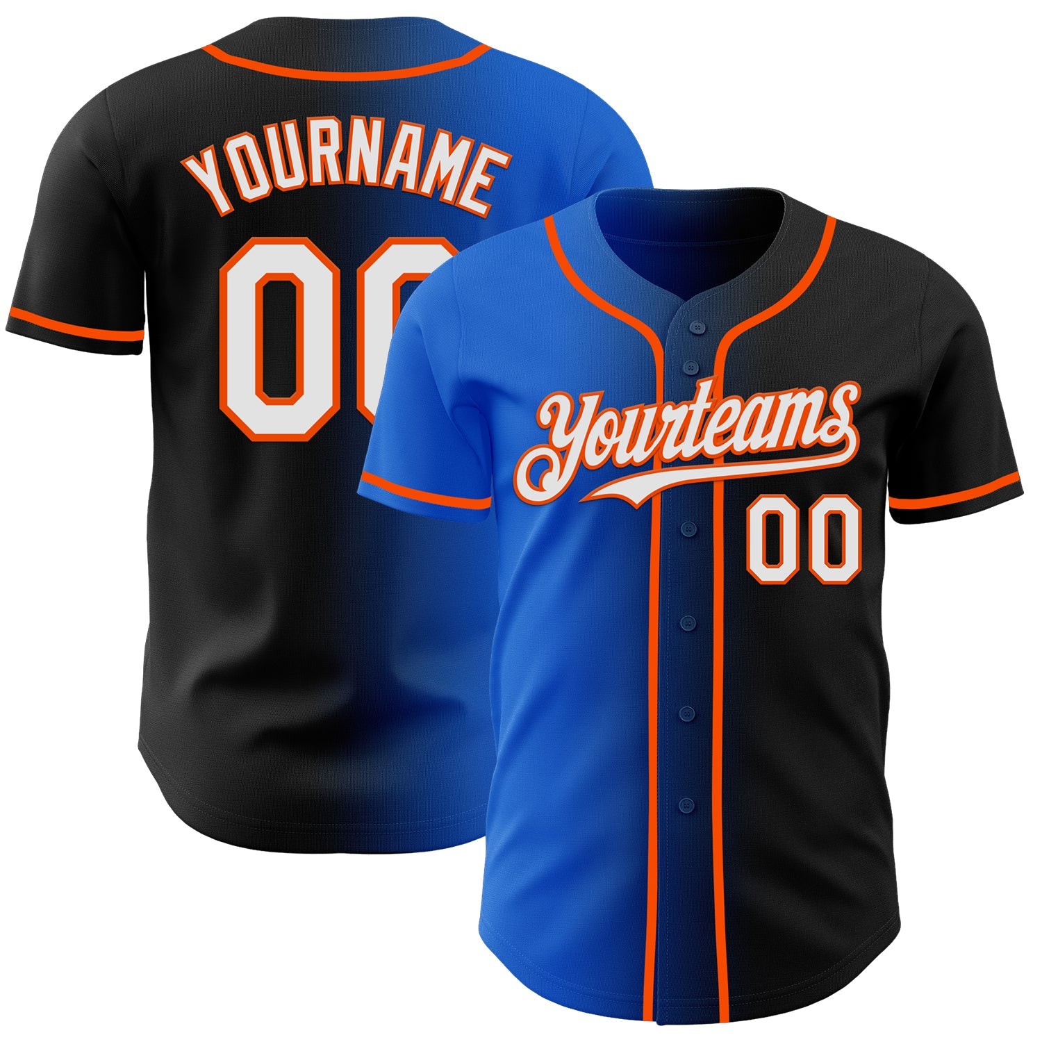 Custom Black White Thunder Blue-Orange Authentic Gradient Fashion Baseball Jersey - Sky-Custom