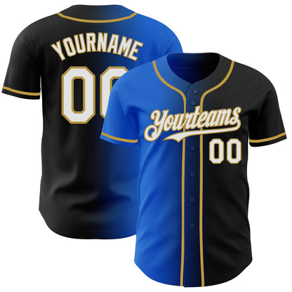 Custom Black White Thunder Blue-Old Gold Authentic Gradient Fashion Baseball Jersey - Sky-Custom