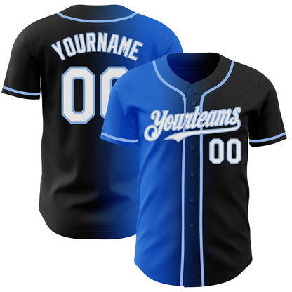 Custom Black White Thunder Blue-Light Blue Authentic Gradient Fashion Baseball Jersey - Sky-Custom