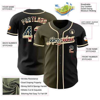 Custom Black Vintage USA Flag Olive-Cream Authentic Gradient Fashion Baseball Jersey - Sky-Custom