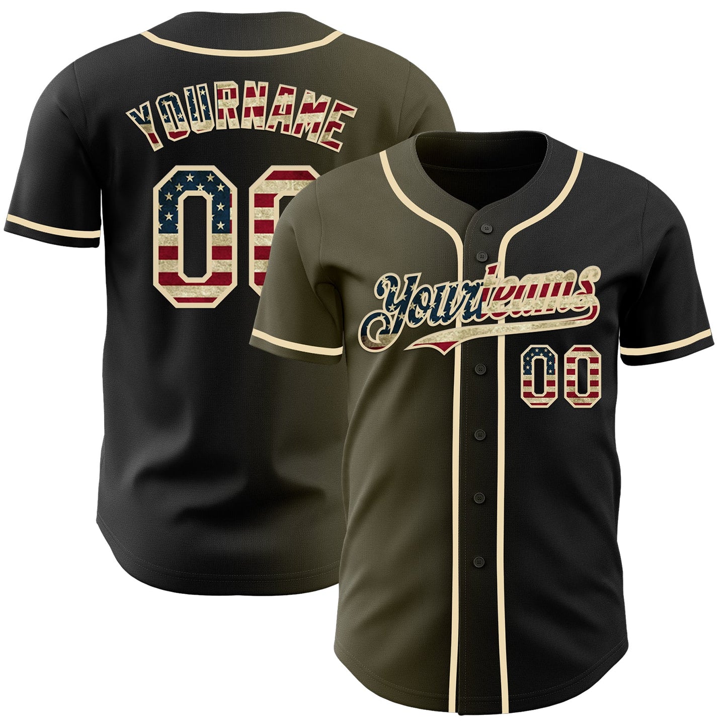 Custom Black Vintage USA Flag Olive-Cream Authentic Gradient Fashion Baseball Jersey - Sky-Custom