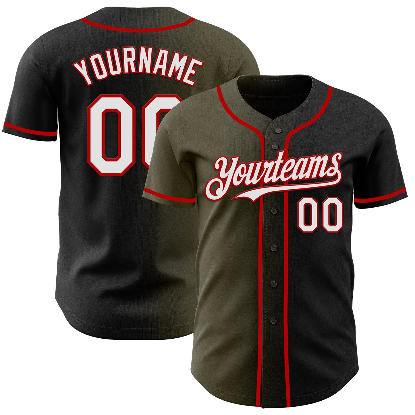 Custom Black White Olive-Red Authentic Gradient Fashion Baseball Jersey - Sky-Custom