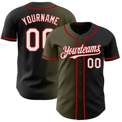 Custom Black White Olive-Red Authentic Gradient Fashion Baseball Jersey - Sky-Custom