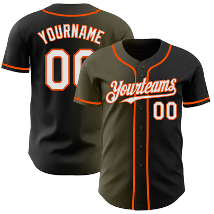 Custom Black White Olive-Orange Authentic Gradient Fashion Baseball Jersey - Sky-Custom