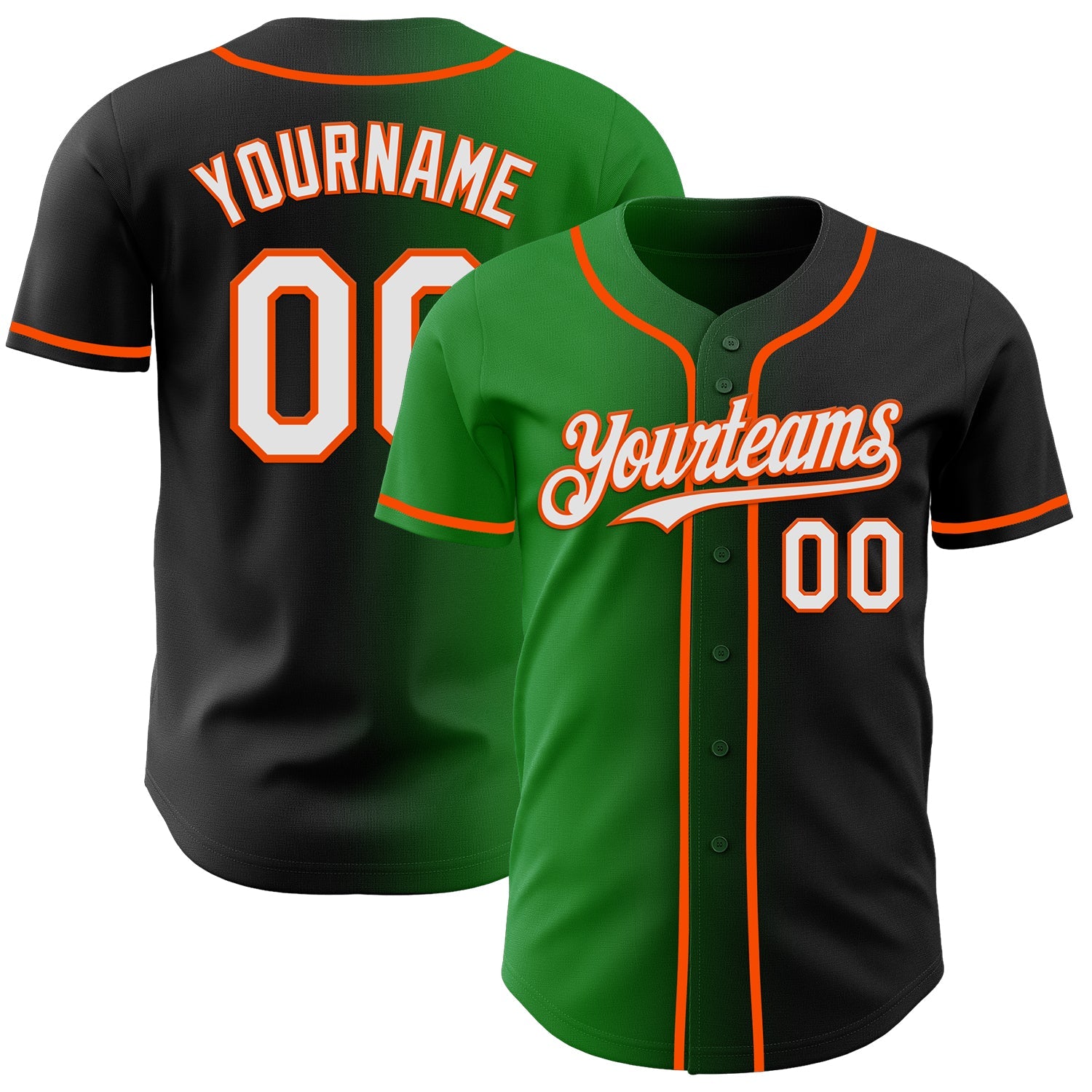 Custom Black White Grass Green-Orange Authentic Gradient Fashion Baseball Jersey - Sky-Custom